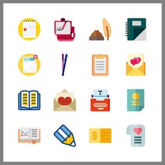 16 write icon. Vector illustration write set. typewriter and notepad icons for write works