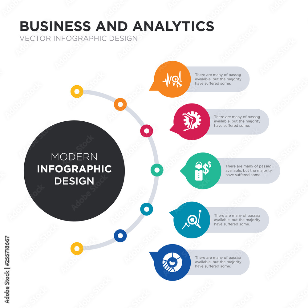 Poster modern business infographic illustration design contains round value chart, search analytics, servic