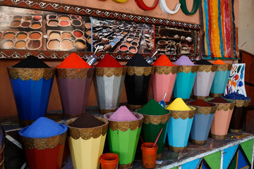Typical Moroccan colourful spices and herbs as seen in the souks of the Medina of Marrakesh (Marrakesh, Morocco, Africa)