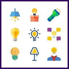 9 bulb icon. Vector illustration bulb set. turned off and flashlight icons for bulb works