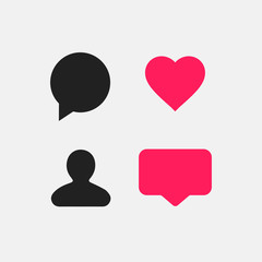 Obraz na płótnie Canvas Social Media Flat Vector Icon Set. Comment, Like, New Follower, Bubble.