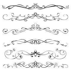 Hand drawn vector vintage swirl borders frames set
