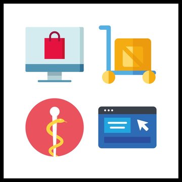 4 cart icon. Vector illustration cart set. pharmacy and online shopping icons for cart works