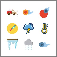 9 climate icon. Vector illustration climate set. snowplow and comet icons for climate works