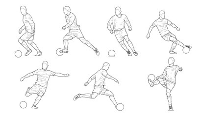 High quality vector detailed soccer football player silhouette cutout outlines.