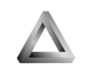 Silver metallic impossible triangle figure. Vector illustration, logotype with two impossible triangles.