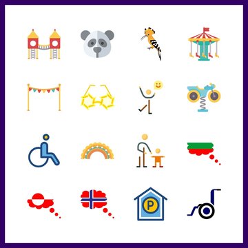 16 park icon. Vector illustration park set. child and carousel icons for park works
