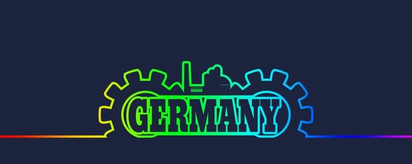 Heavy industry. Vector illustration. Germany word build in gear. Outline style
