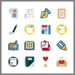 16 write icon. Vector illustration write set. pencil and open book icons for write works