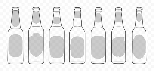 Vector outline beer and wine glass bottle pack on transparent background for party design and art