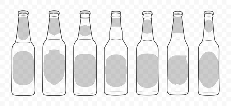 Vector outline beer and wine glass bottle pack on transparent background for party design and art