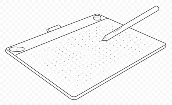 Vector outline graphic tablet for drawing by artist and designer. Sketch, illustration, cartoon drawing and painting