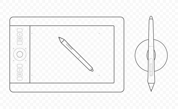 Vector outline graphic tablet for drawing by artist and designer. Sketch, illustration, cartoon drawing and painting