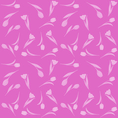 Seamless pattern hand-drawn watercolor. Spring pink tulips