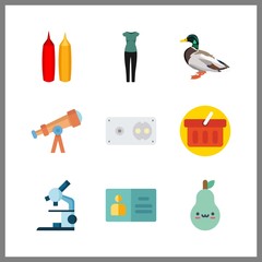 9 object icon. Vector illustration object set. microscope and mustard and ketchup icons for object works - 255723259