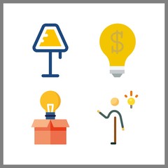 4 bulb icon. Vector illustration bulb set. lamp and invention icons for bulb works - 255723280