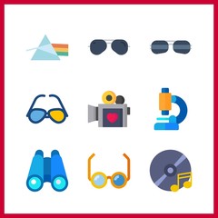 9 optical icon. Vector illustration optical set. video camera and binoculars icons for optical works - 255723676