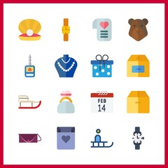 16 gift icon. Vector illustration gift set. necklace and car key icons for gift works