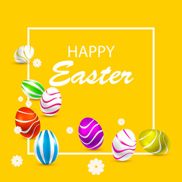 template from easter banner with colored eggs and daisies
