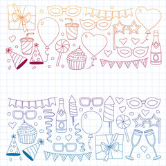 Vector pattern with bithday icons. Holiday and celebration.