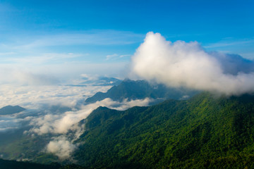 Beautiful mountain landscape in the Phu Chi fa National Park in Chiang Rai Province, Thailand.