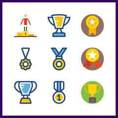 9 champion icon. Vector illustration champion set. medal and trophy icons for champion works