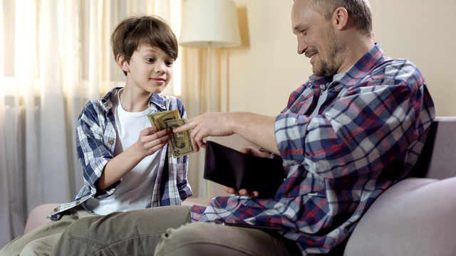 Little Son Asking Father To Give More Pocket Money, Financial Needs, Fatherhood