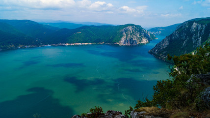 The iron gate of the Donau/danube river forms the natural border between Serbia and Romania. The...