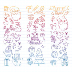 Vector doodle pattern with Christmas icons.