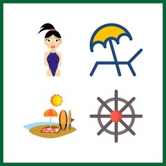 4 ocean icon. Vector illustration ocean set. swimsuit and rudder icons for ocean works