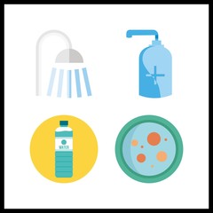 4 wash icon. Vector illustration wash set. dish and water icons for wash works