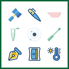 9 tool icon. Vector illustration tool set. orbit and test tubes brush icons for tool works