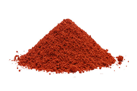 Pile of red powder, isolated on white background