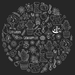 Vector pattern for backgrounds. Cute gardening. Icons for banners.