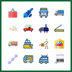 16 logistic icon. Vector illustration logistic set. truck and barcode icons for logistic works