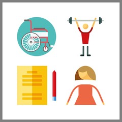 4 sitting icon. Vector illustration sitting set. femenine and studying icons for sitting works