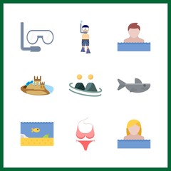 9 swimming icon. Vector illustration swimming set. sea life and shark icons for swimming works