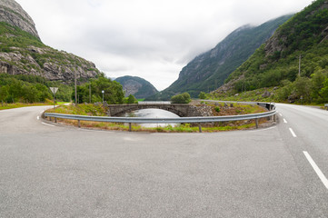 Open road. U-turn. Empty road with no traffic in countryside. Rural landscape. Ryfylke scenic...