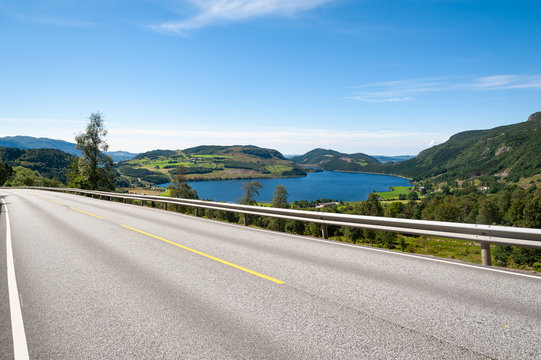 Open Road. Empty Road With No Traffic In Countryside. Rural Landscape. Ryfylke Scenic Route. Norway. Europe.