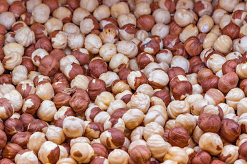 Hazelnuts in the box inside of the shop.