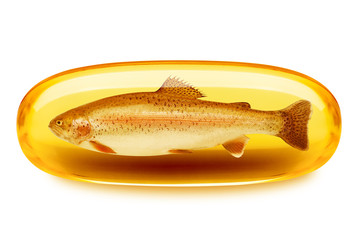 Fish oil pill, omega 3, isolated on white background, clipping path, full depth of field