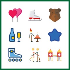 9 fun icon. Vector illustration fun set. birthday and bear icons for fun works