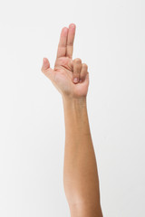 lady hand gestures - white background
