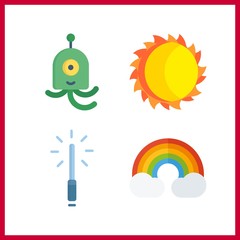 4 glow icon. Vector illustration glow set. lightsaber and alien icons for glow works