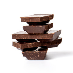 Dark chocolate stack,  ISOLATED ON WHITE BACKGROUND