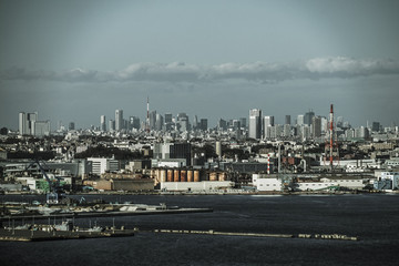 マリンタワーから見える横浜の街並み（モノクローム）