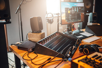 Music recording studio, sound recording equipment.