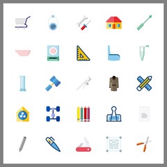 25 tool icon. Vector illustration tool set. swiss army knife and test tubes icons for tool works
