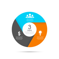 Vector circle template for infographics. Business concept with 3 elements, steps or options.	