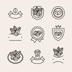 Coffee beans labels and icons set. Vector